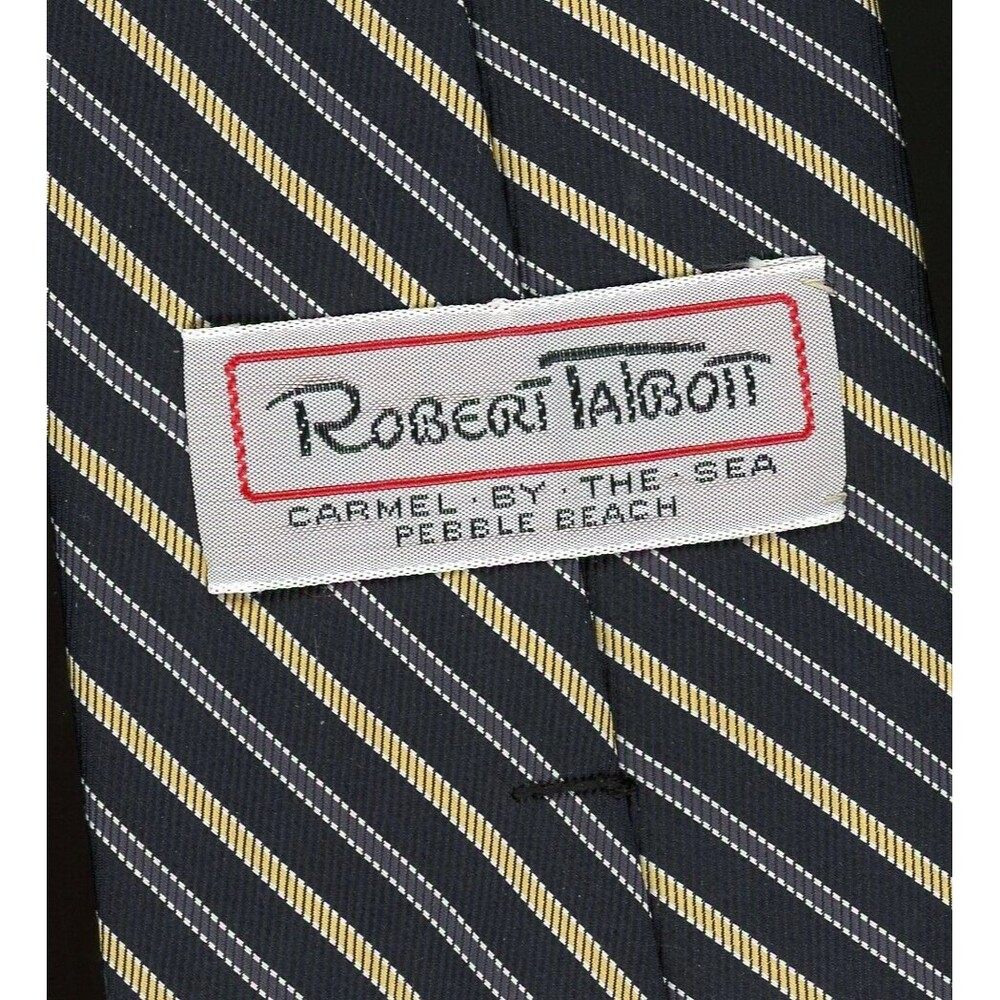 Robert Talbott Carmel By The Sea Pebble Beach Black Gold Stripes Tie 100% Silk